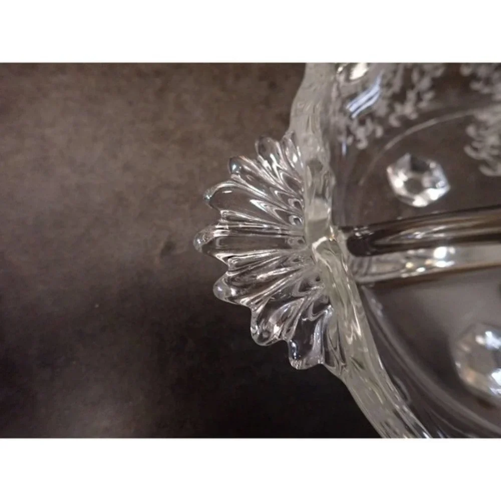 Vintage Fostoria Clear Navarre Etched Footed Baroque Glass Divided Relish Dish‎